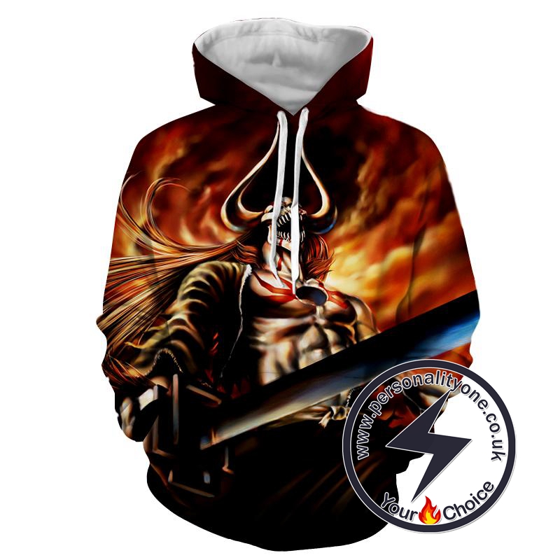Ichigo Full Hollow Horn Devil Sword Flame - Bleach 3D - Bleach Hoodies